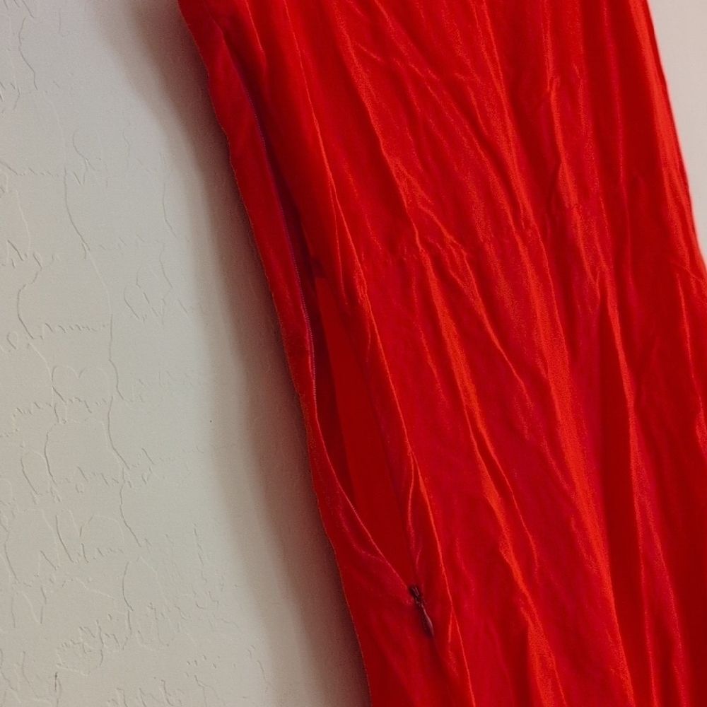 Madewell Ruffle Maxi Faux Wrap Coral Red Pink Orange Asymmetrical Dress - Size 4 - Picture 8 of 13